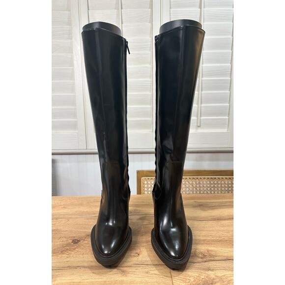 All Saints London Harlem Leather Knee High Black Boots Size 6 NWOB Sleek Edgy - Picture 6 of 16